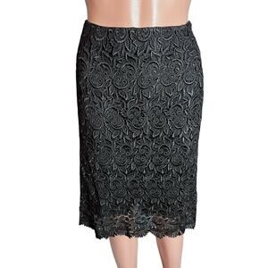 Alfani Black Lace Lined Skirt 14 Scalloped Hem Preppy Date Night Dinner Theater